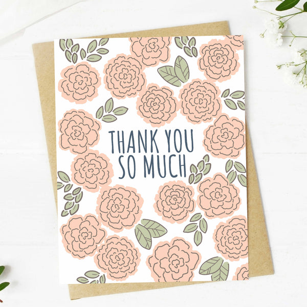 "Thank you so much" Floral Pattern Appreciation Greeting Card
