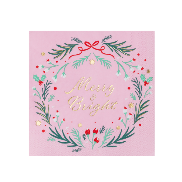 Pink Christmas Wreath Dinner Napkins, 20pk