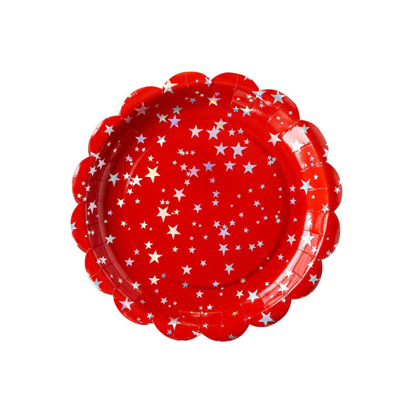 Red/Blue Sparklers Scallop Plates, 8pk