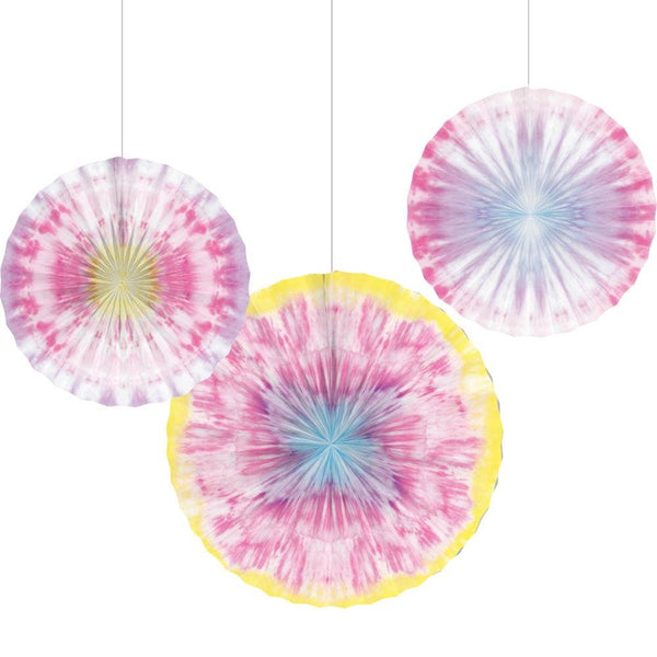 Tie Dye Party Paper Fans, 3pk