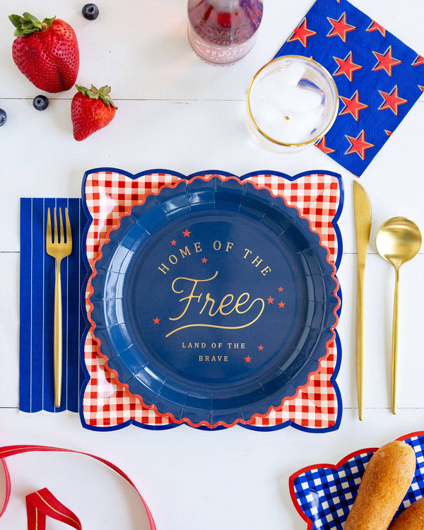 Red & Blue Gingham 9" Paper Plate Set, 8pk